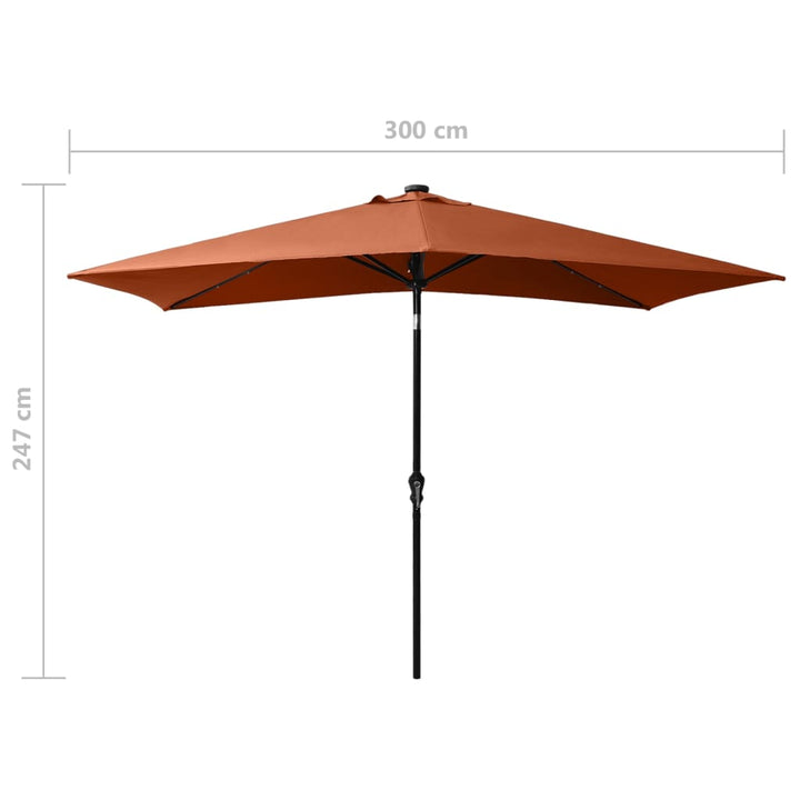parasol med LED-lys og stålstang 2x3 m terrakotta