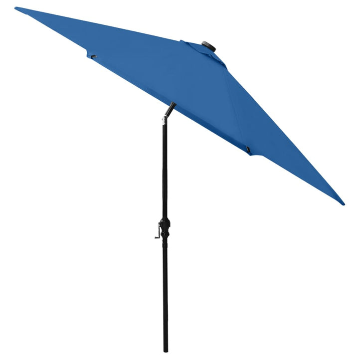 parasol med LED-lys og stålstang 2x3 m azurblå