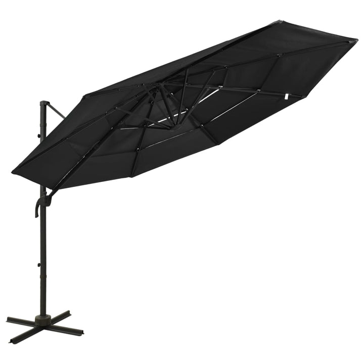 parasol 3x3 m aluminiumsstang 4 niveauer sort