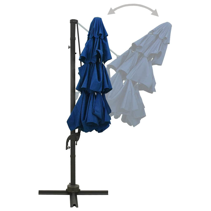 parasol 3x3 m aluminiumsstang 4 niveauer azurblå
