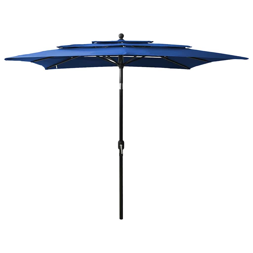 parasol 2,5x2,5 m aluminiumsstang 3 niveauer azurblå