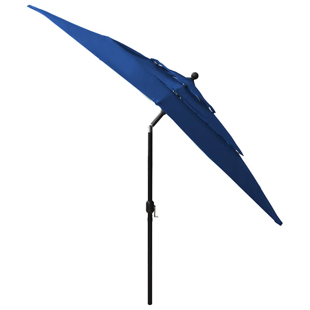 parasol 2,5x2,5 m aluminiumsstang 3 niveauer azurblå