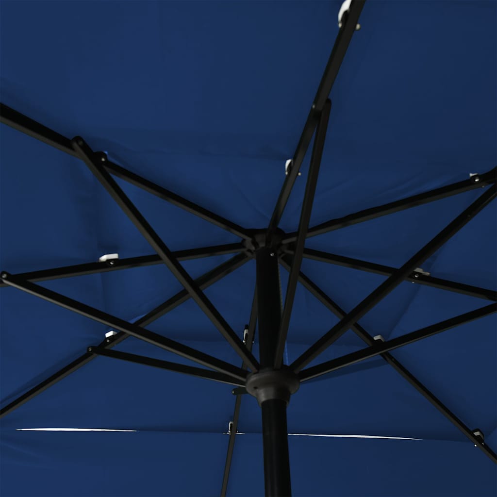 parasol 2,5x2,5 m aluminiumsstang 3 niveauer azurblå