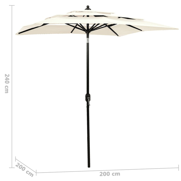 parasol 2x2 m aluminiumsstang 3 niveauer sandfarvet