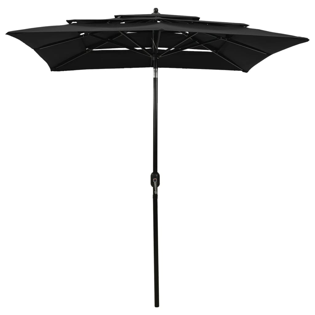 parasol 2x2 m aluminiumsstang 3 niveauer sort