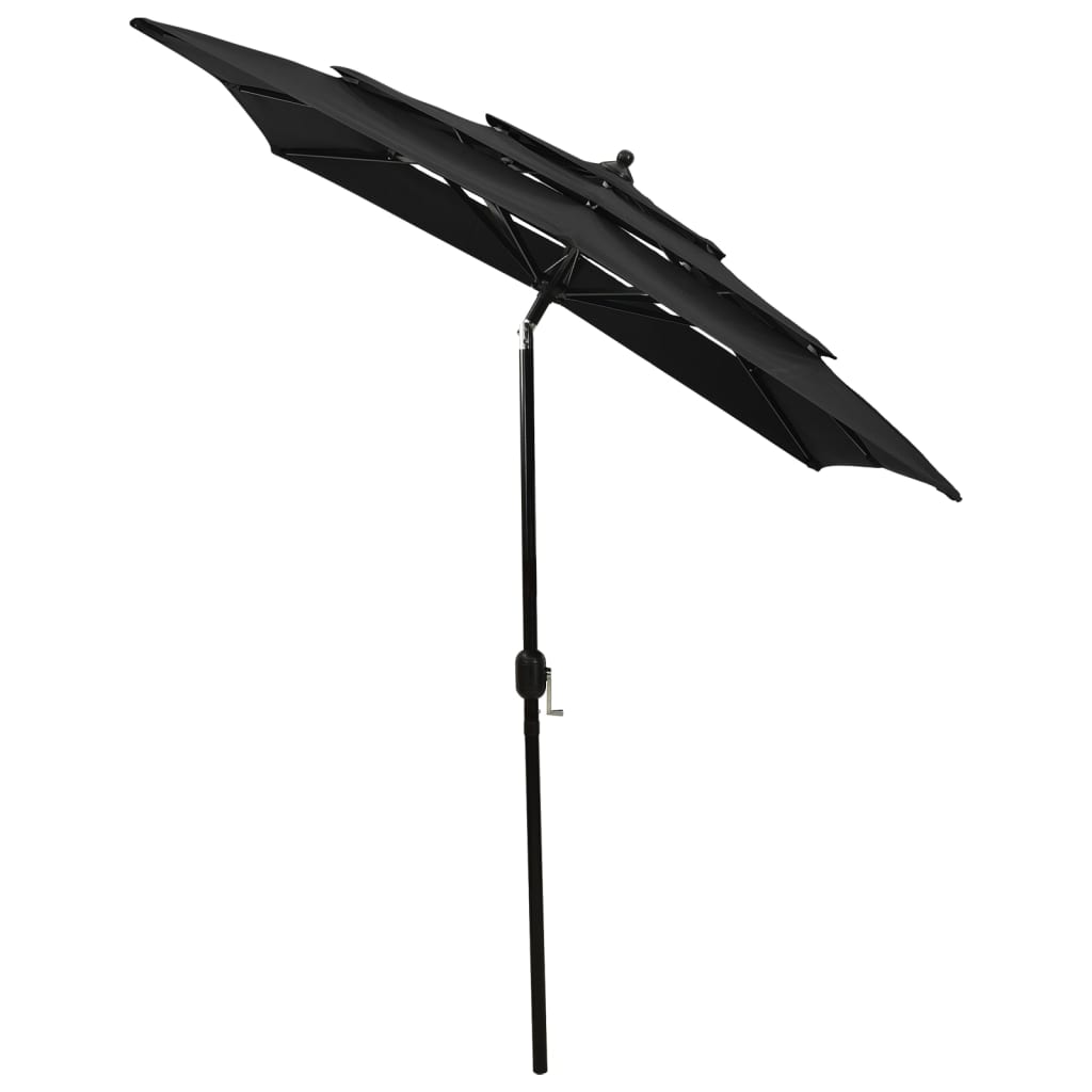 parasol 2x2 m aluminiumsstang 3 niveauer sort