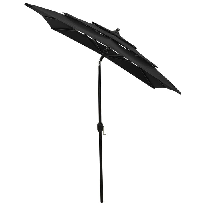 parasol 2x2 m aluminiumsstang 3 niveauer sort
