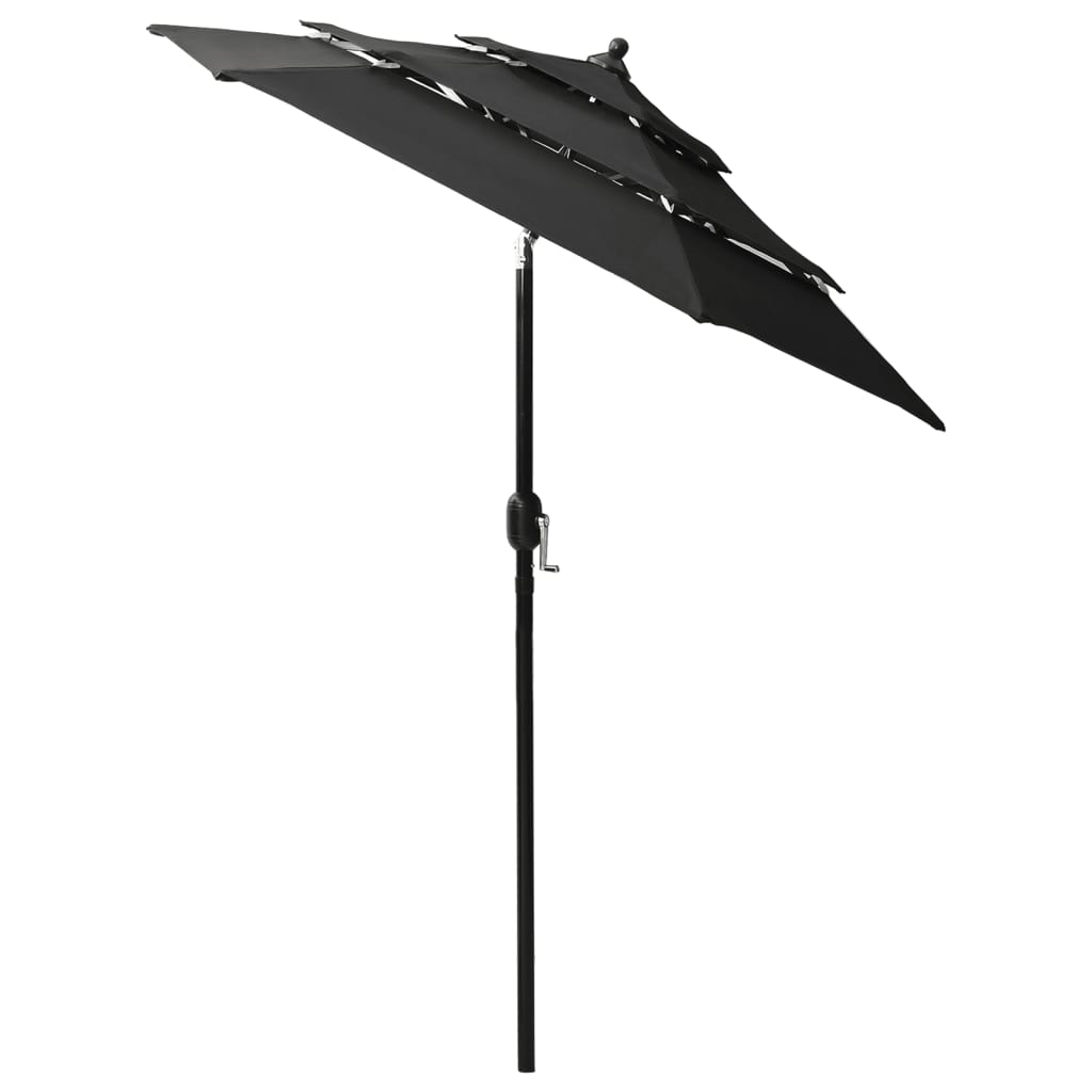 parasol 2 m aluminiumsstang 3 niveauer sort