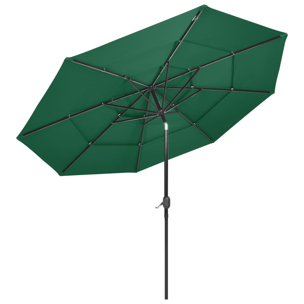 parasol 3 m aluminiumsstang 3 niveauer grøn