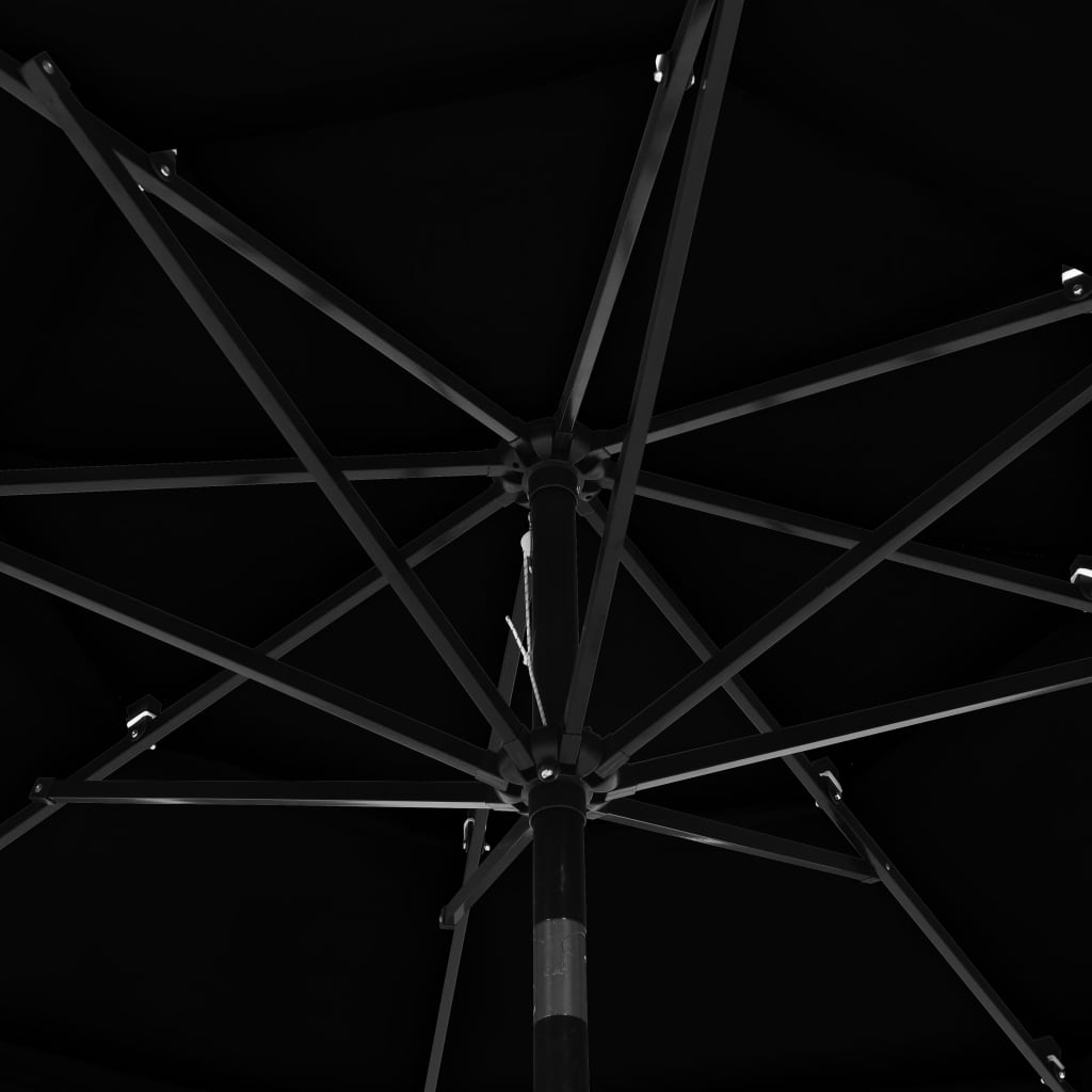 parasol med aluminiumsstang 3 niveauer 3 m sort