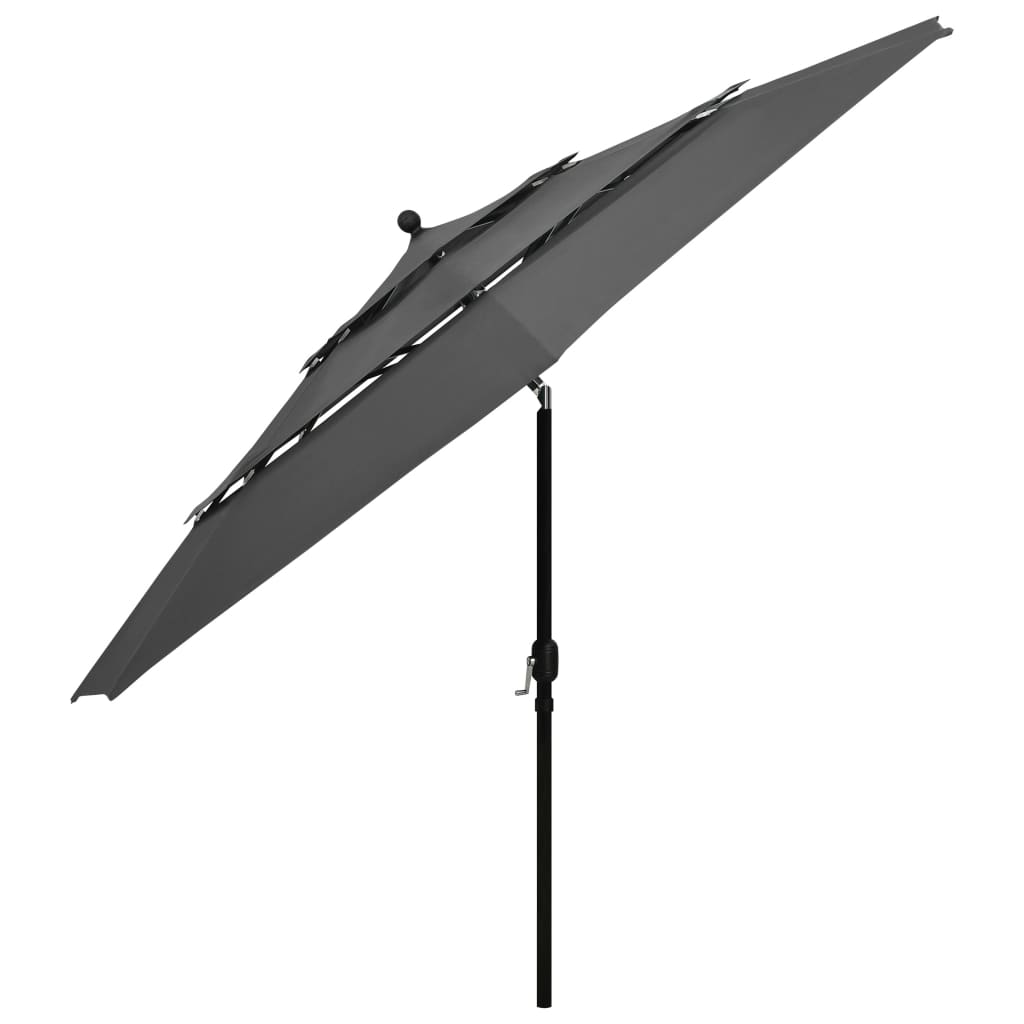 parasol med aluminiumsstang 3,5 m 3 niveauer antracitgrå