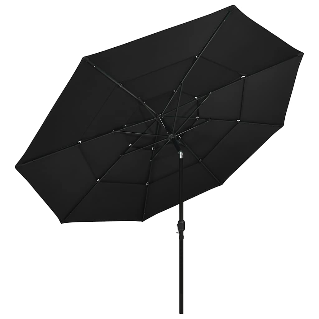 parasol med aluminiumsstang 3,5 m 3 niveauer sort