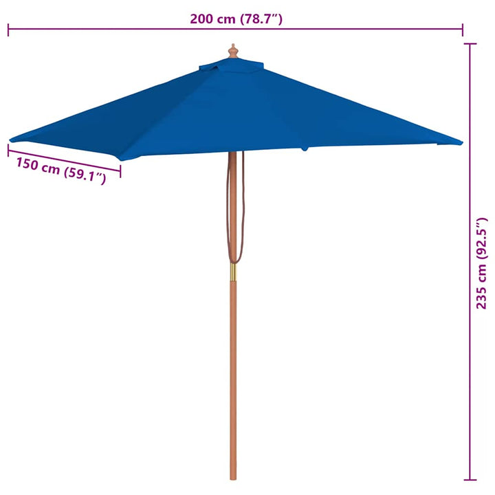 haveparasol 150x200 cm træstang blå