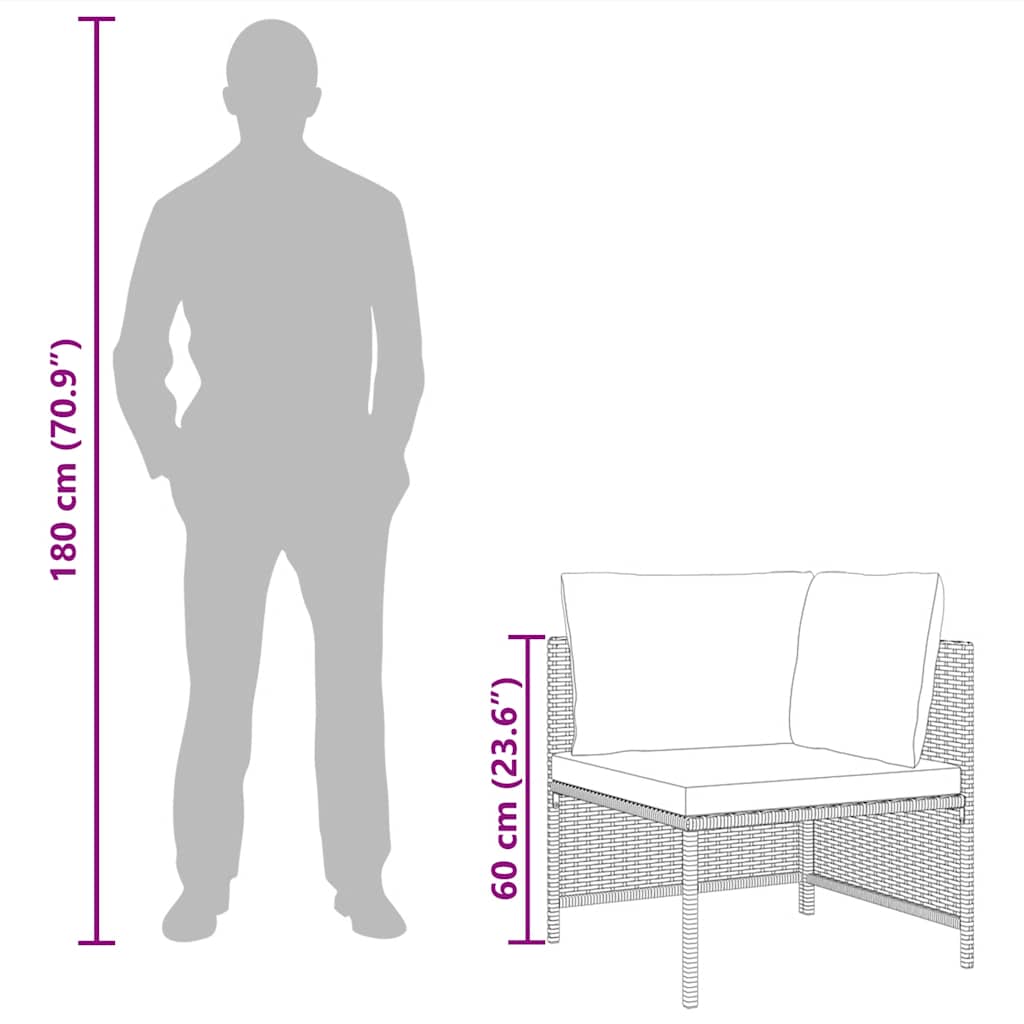hjørnedel til sofa med hynder polyrattan grå