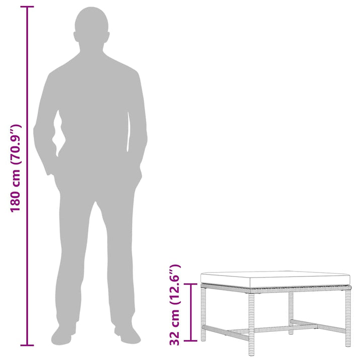 fodskammel til sofa med hynde polyrattan grå