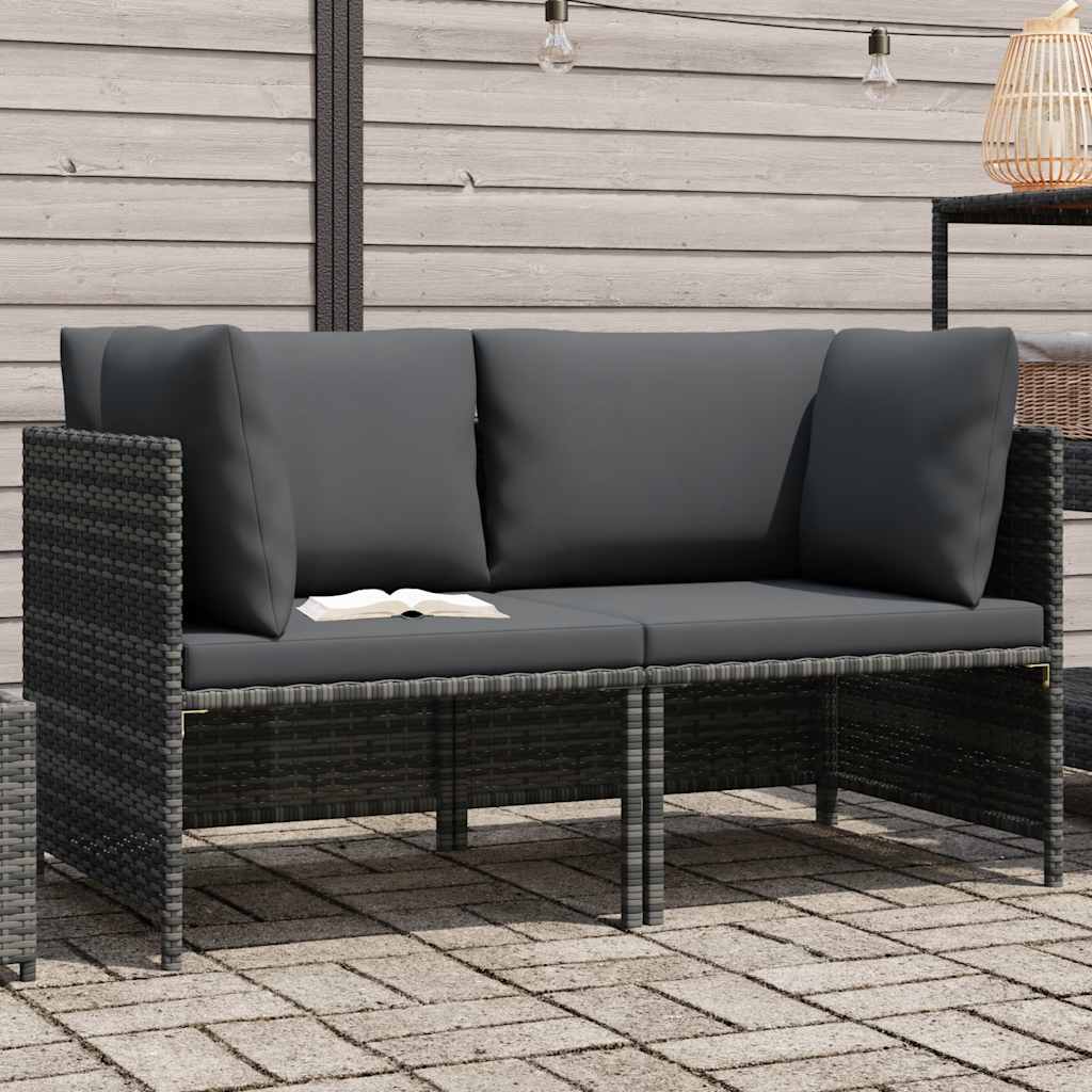 2-personers havesofa med hynder polyrattan grå