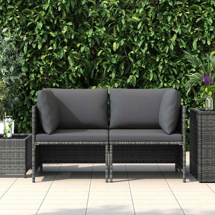 2-personers havesofa med hynder polyrattan grå