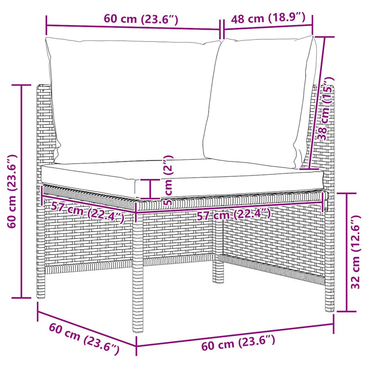 2-personers havesofa med hynder polyrattan grå