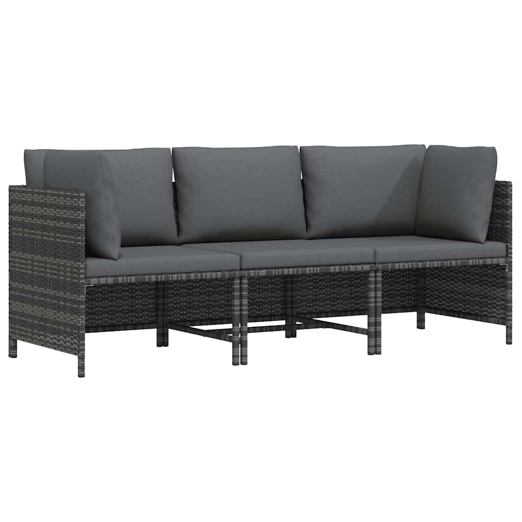 3-personers havesofa med hynder polyrattan grå