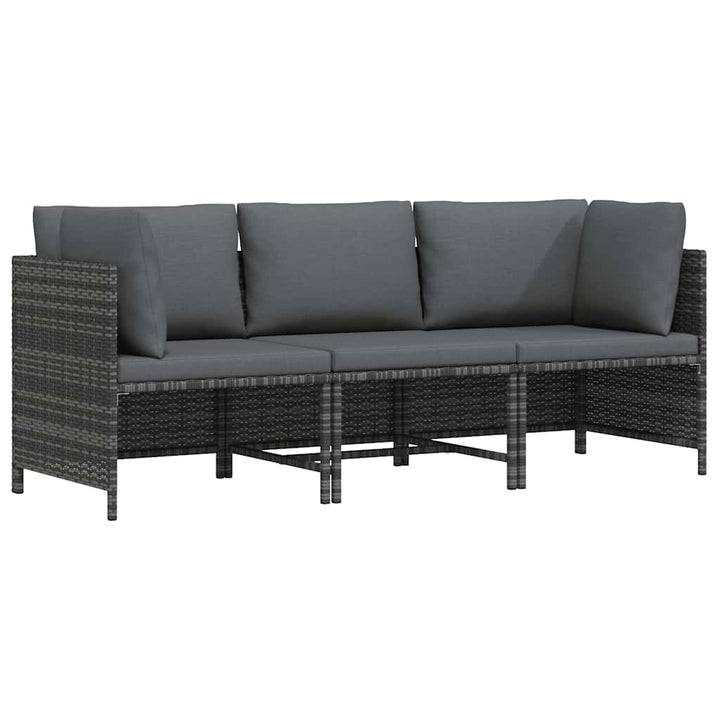 3-personers havesofa med hynder polyrattan grå
