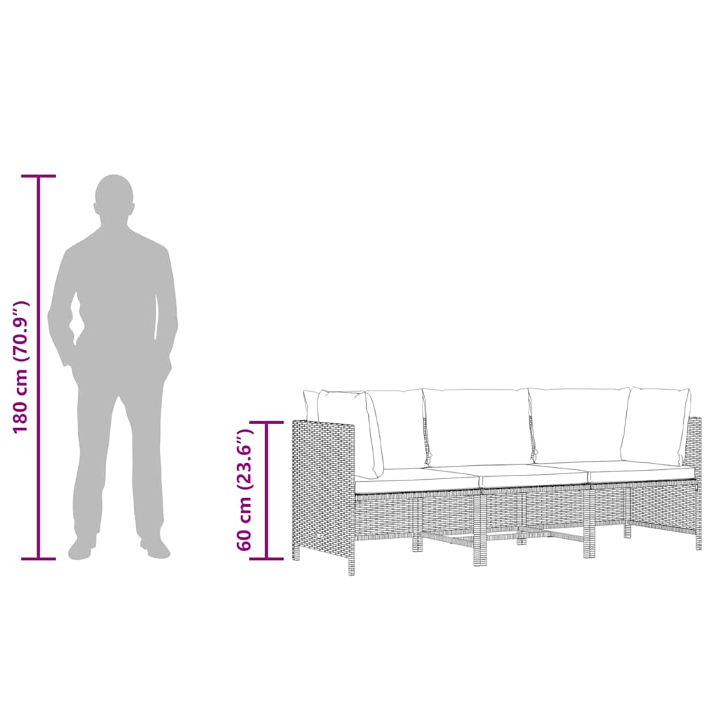 3-personers havesofa med hynder polyrattan grå