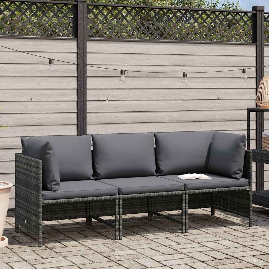 3-personers havesofa med hynder polyrattan grå