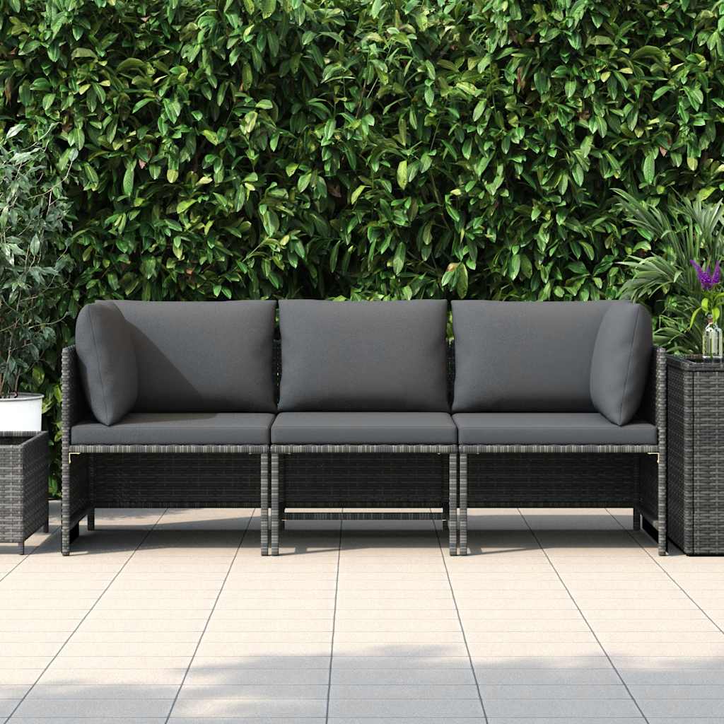 3-personers havesofa med hynder polyrattan grå