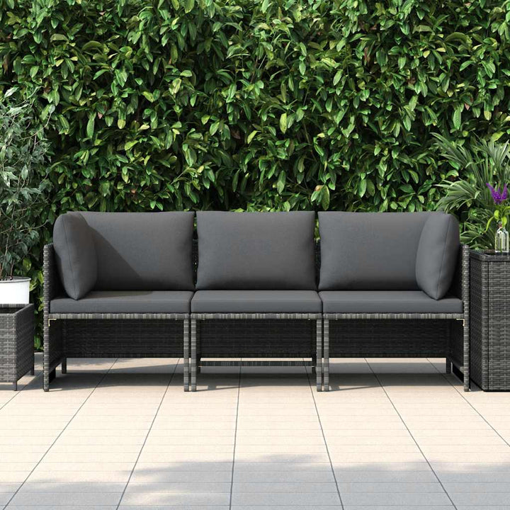 3-personers havesofa med hynder polyrattan grå