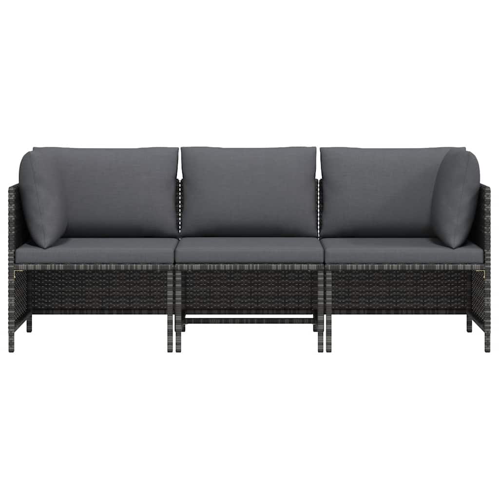 3-personers havesofa med hynder polyrattan grå