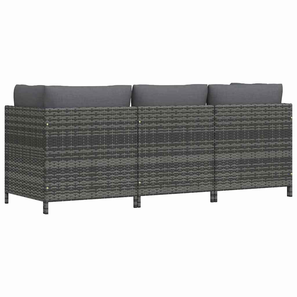 3-personers havesofa med hynder polyrattan grå