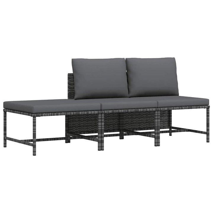 havesofasæt 3 dele med hynder polyrattan grå