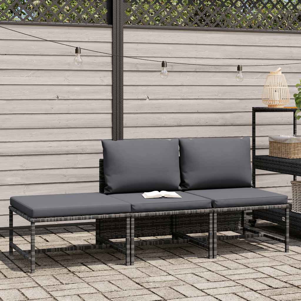 havesofasæt 3 dele med hynder polyrattan grå
