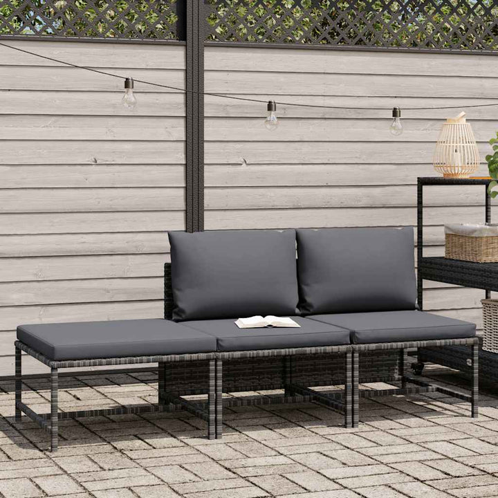 havesofasæt 3 dele med hynder polyrattan grå