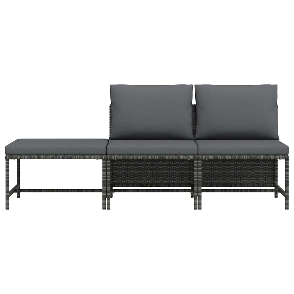 havesofasæt 3 dele med hynder polyrattan grå