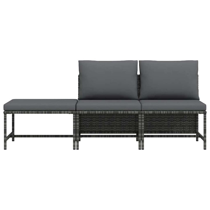 havesofasæt 3 dele med hynder polyrattan grå