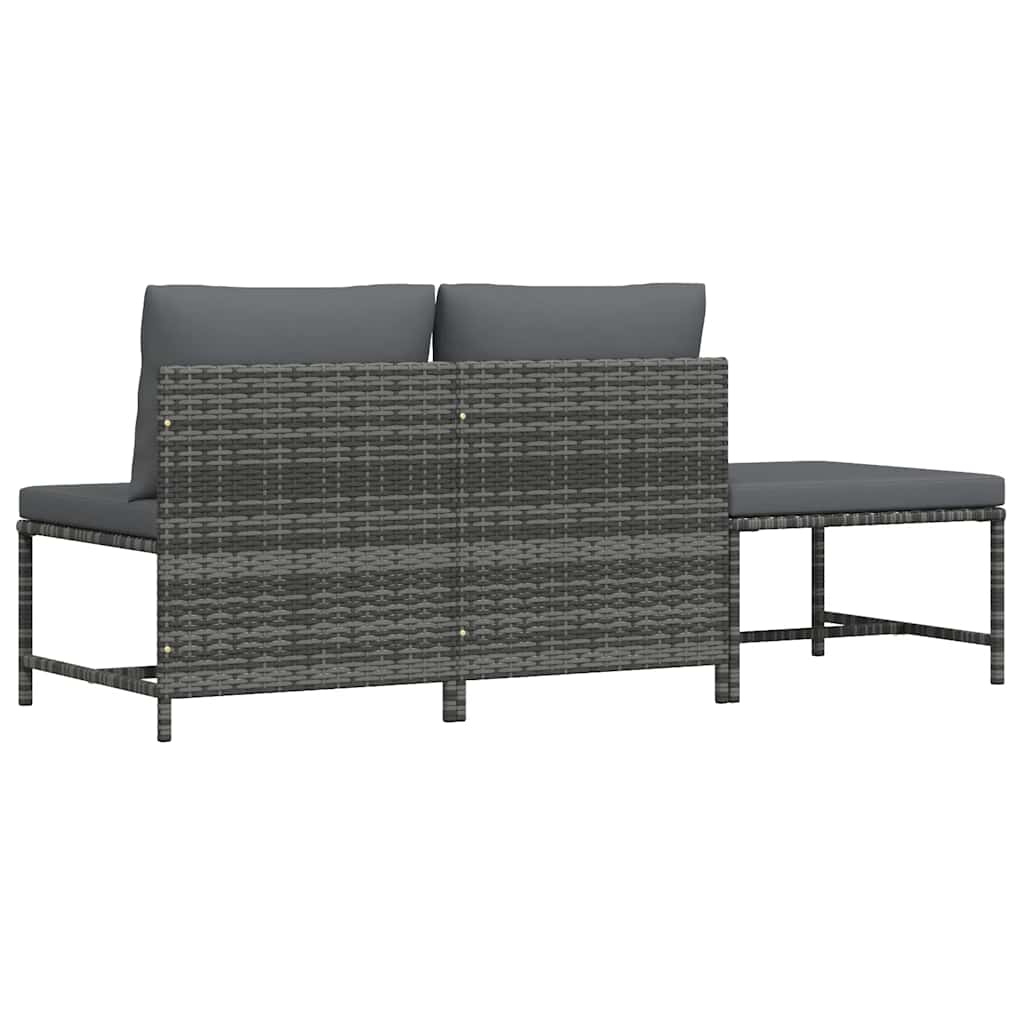 havesofasæt 3 dele med hynder polyrattan grå