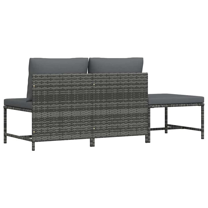 havesofasæt 3 dele med hynder polyrattan grå