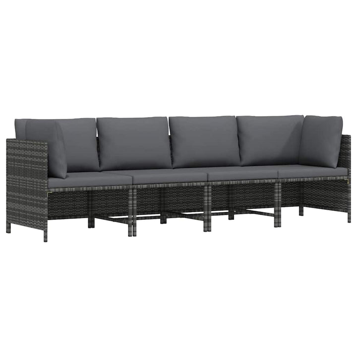 4-personers havesofa med hynder polyrattan grå