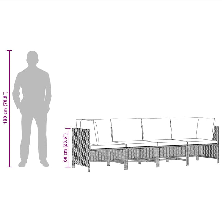 4-personers havesofa med hynder polyrattan grå