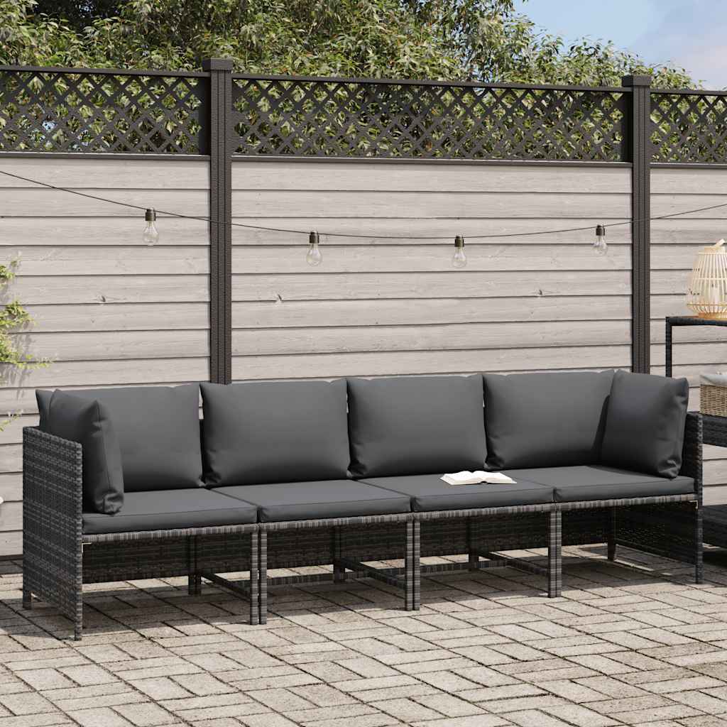 4-personers havesofa med hynder polyrattan grå