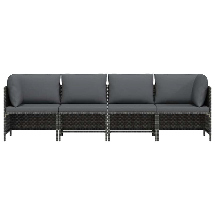 4-personers havesofa med hynder polyrattan grå
