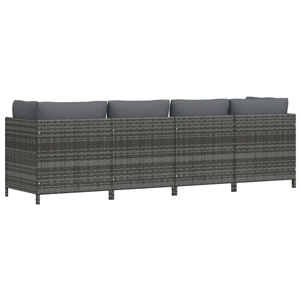 4-personers havesofa med hynder polyrattan grå