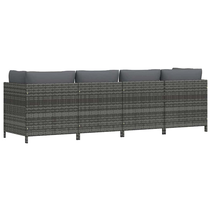 4-personers havesofa med hynder polyrattan grå