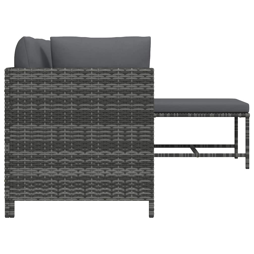 loungesæt til haven 4 dele med hynder polyrattan grå