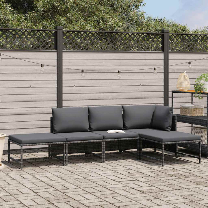 sofasæt 5 dele med hynder polyrattan grå