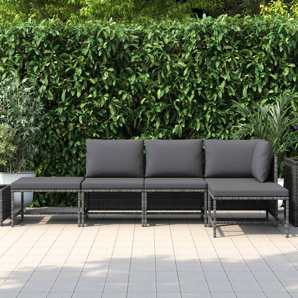 sofasæt 5 dele med hynder polyrattan grå