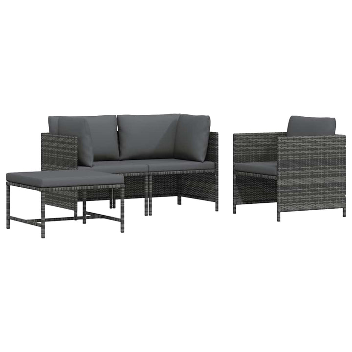 havesofasæt 4 dele med hynder polyrattan grå