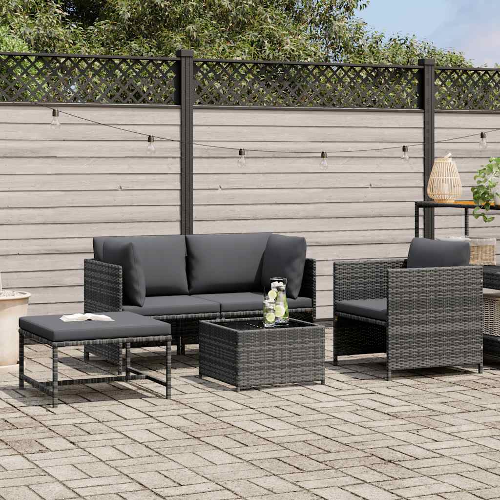 havesofasæt 4 dele med hynder polyrattan grå