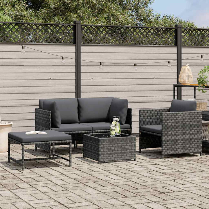 havesofasæt 4 dele med hynder polyrattan grå