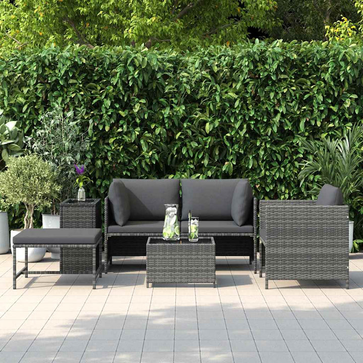 havesofasæt 4 dele med hynder polyrattan grå